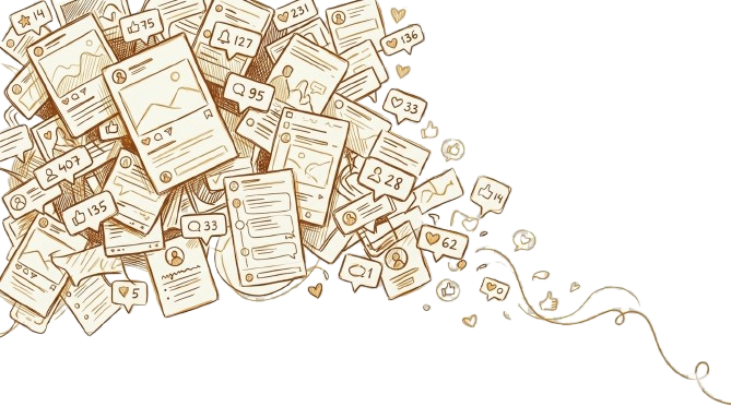 Chaotic social media posts illustration